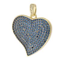 Cubic Zirconia Micro Pave Brass Pendant, Heart, gold color plated, fashion jewelry & DIY & micro pave cubic zirconia & for woman, blue Approx 2mm 