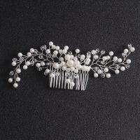 Decorative Hair Combs, Brass, with Crystal & Plastic Pearl, fashion jewelry & for woman, white 