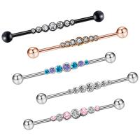 Stainless Steel Straight Barbell, 304 Stainless Steel, Round, Vacuum Ion Plating, fashion jewelry & micro pave cubic zirconia 