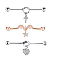 Stainless Steel Straight Barbell, 304 Stainless Steel, Vacuum Ion Plating, fashion jewelry & micro pave cubic zirconia 