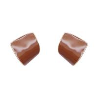Brass Stud Earring, Rectangle, gold color plated, for woman & enamel 21mm 