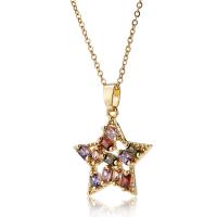 Cubic Zircon Micro Pave Brass Necklace, with 1.96 inch extender chain, Star, gold color plated, for woman, multi-colored Approx 15.74 Inch 
