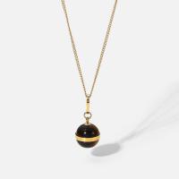 Stainless Steel Jewelry Necklace, 304 Stainless Steel, with Tiger Eye, with 50mm extender chain, Round, Vacuum Ion Plating, for woman, golden, 12.91mm Approx 430 mm 