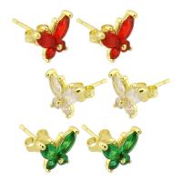Cubic Zirconia Micro Pave Brass Earring, Butterfly, high quality gold color plated, micro pave cubic zirconia & for woman 