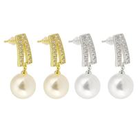 Cubic Zirconia Micro Pave Brass Earring, with Plastic Pearl, high quality plated, micro pave cubic zirconia & for woman 29mm 