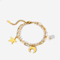 Stainless Steel Charm Bracelet, 304 Stainless Steel, with 4.5cm extender chain, Moon and Star, Vacuum Ion Plating, for woman, golden, 1.5cm,1cm Approx 17 cm 