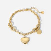 Stainless Steel Charm Bracelet, 304 Stainless Steel, with 37mm extender chain, Heart, Vacuum Ion Plating, for woman, golden, 15.84mm Approx 170 mm 