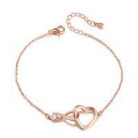 Cubic Zirconia Zinc Alloy Bracelet, Heart, rose gold color plated, micro pave cubic zirconia & for woman, rose gold color, 200mm 