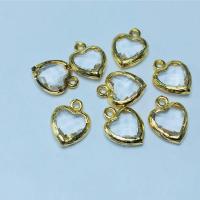 Crystal Brass Pendants, with Brass, Heart, gold color plated, DIY & faceted & 1/1 loop, Crystal Clear, Approx 