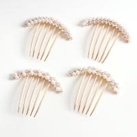 Decorative Hair Combs, Zinc Alloy, with Plastic Pearl, gold color plated & for woman & with rhinestone, golden 