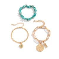 Zinc Alloy Turquoise Bracelets, with iron chain & turquoise, with 1.9inch extender chain, gold color plated, three pieces & fashion jewelry & for woman Approx 6.2 Inch 