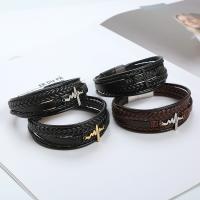 Cowhide Bracelet, with Titanium Steel, Electrocardiographic, plated, vintage & multilayer & for man .5 cm 