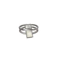 Brass Cuff Finger Ring, with Shell, Rectangle, platinum color plated, Double Layer & micro pave cubic zirconia & for woman, 17mm, US Ring .5 