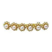 Hair Barrettes, Freshwater Pearl, with Brass, gold color plated, for woman, white 