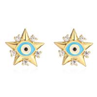 Evil Eye Earrings, Brass, gold color plated & micro pave cubic zirconia & for woman & enamel, blue 