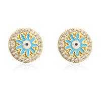 Evil Eye Earrings, Brass, gold color plated & micro pave cubic zirconia & for woman & enamel 11mm 