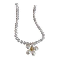 Plastic Pearl Necklace, with Zinc Alloy, with 2.75inch extender chain, Flower, Korean style & for woman & with rhinestone Approx 17.3 Inch 