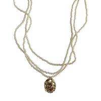Collier de perles en plastique, perle de plastique, avec alliage de zinc, avec 2.75inch chaînes de rallonge, Placage de couleur d'or, multicouche & pour femme Environ 12.6 pouce, Vendu par PC