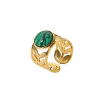 Gemstone Stainless Steel Finger Ring, 304 Stainless Steel, with Malachite, Vacuum Ion Plating, fashion jewelry & for woman, golden, 12mm 