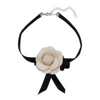 Fashion Choker Necklace, PU Leather, with Cloth, with 2.75inch extender chain, Flower, Korean style & for woman Approx 12.6 Inch 