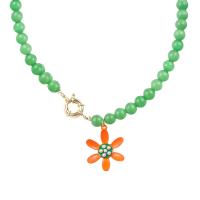 Glass Zinc Alloy Necklace, Glass Beads, with Resin & Plastic Pearl & Zinc Alloy, with 2.75inch extender chain, Flower, Korean style & for woman Approx 12.6 Inch 