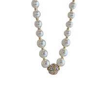 Collier de perles en plastique, perle de plastique, avec alliage de zinc, avec 2.75inch chaînes de rallonge, Placage de couleur d'or, Style coréen & pour femme & avec strass Environ 13.7 pouce, Vendu par PC