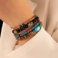 Bracelets en Turquoise et alliage zinc, alliage de zinc, avec turquoise & bois, 4 pièces & bijoux de mode & pour femme, Diamètre inté Environ 50mm, Vendu par fixé