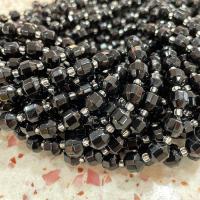 Natürliche schwarze Achat Perlen, Schwarzer Achat, mit Glas-Rocailles, Laterne, DIY & verschiedene Größen vorhanden & facettierte, schwarz, Länge:ca. 14.96 ZollInch, verkauft von Strang[