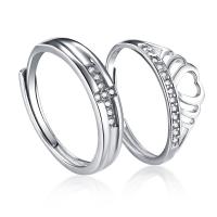 Couple Finger Rings, 925 Sterling Silver, platinum plated, adjustable & micro pave cubic zirconia & for couple, 1mm 