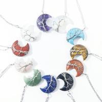 Gemstone Necklaces, with brass wire & Zinc Alloy, Moon & Unisex Approx 15.74 Inch 