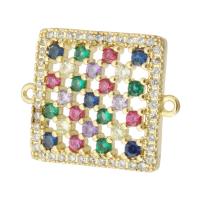 Cubic Zirconia Micro Pave Brass Connector,  Square, gold color plated, DIY & micro pave cubic zirconia & 1/1 loop, multi-colored Approx 1mm 