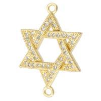 Cubic Zirconia Micro Pave Brass Connector, Hexagram, gold color plated, DIY & micro pave cubic zirconia & 1/1 loop & hollow, gold Approx 1mm 
