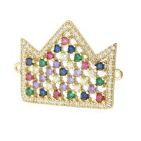 Cubic Zirconia Micro Pave Brass Connector, Crown, gold color plated, DIY & micro pave cubic zirconia & 1/1 loop, multi-colored Approx 1mm 