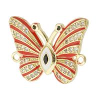 Cubic Zirconia Micro Pave Brass Connector, Butterfly, gold color plated, DIY & micro pave cubic zirconia & enamel & 1/1 loop, gold Approx 1mm 