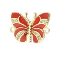 Cubic Zirconia Micro Pave Brass Connector, Butterfly, gold color plated, DIY & micro pave cubic zirconia & enamel & 1/1 loop, red Approx 1mm 