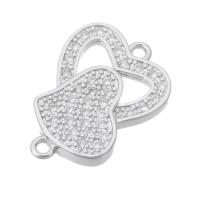 Cubic Zirconia Micro Pave Brass Connector, Heart, silver color plated, DIY & micro pave cubic zirconia & 1/1 loop, silver color Approx 1mm 