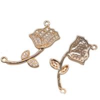 Cubic Zirconia Micro Pave Brass Connector, Rose, KC gold color plated, micro pave cubic zirconia & 1/1 loop 