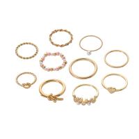 Zinc Alloy Ring Set, with ABS Plastic Pearl, Round, gold color plated, 10 pieces & fashion jewelry & for woman, golden 