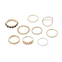 Zinc Alloy Ring Set, with ABS Plastic Pearl, Round, gold color plated, 9 pieces & fashion jewelry & for woman & with rhinestone, golden 