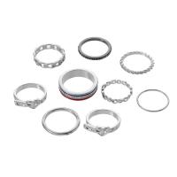 Zinc Alloy Ring Set, platinum color plated, 9 pieces & fashion jewelry & for woman & with rhinestone, silver color 