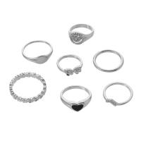 Zink-Legierung Ring Set, Zinklegierung, Platinfarbe platiniert, 7 Stück & Modeschmuck & für Frau & Emaille & mit Strass, Silberfarbe, verkauft von setzen