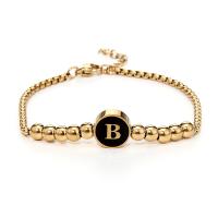 Stainless Steel Charm Bracelet, 304 Stainless Steel, Alphabet Letter, Galvanic plating & for woman & enamel, golden .09 Inch 