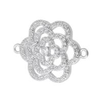 Cubic Zirconia Micro Pave Brass Connector, Flower, silver color plated, DIY & micro pave cubic zirconia & 1/1 loop, silver color Approx 1mm 