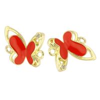 Enamel Brass Connector, Butterfly, gold color plated, DIY & micro pave cubic zirconia & 1/1 loop, red Approx 2mm 
