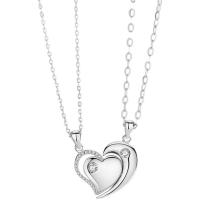 Couple Jewelry Necklace, 925 Sterling Silver, Heart, platinum plated, fashion jewelry & micro pave cubic zirconia, 510mm 
