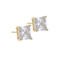 Cubic Zircon (CZ) Stud Earring, 925 Sterling Silver, Square, plated, Unisex 