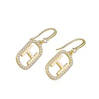 Cubic Zirconia Micro Pave Brass Earring, Rectangle, gold color plated, micro pave cubic zirconia & for woman 