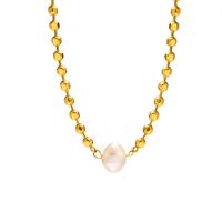 Natural Freshwater Pearl Necklace, 304 Stainless Steel, with Freshwater Pearl, fashion jewelry & for woman, golden, 4mm,9*11.5mm Approx 17.72 Inch 