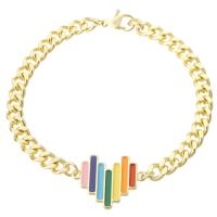 Enamel Brass Bracelets, Heart, gold color plated, for woman, multi-colored Approx 7.3 Inch 