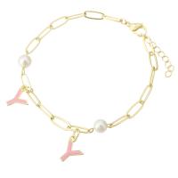 Bracelets Brass Enamel, laiton, avec Shell Pearl, Placage de couleur d'or, pour femme & émail Environ 8.4 pouce, Vendu par PC